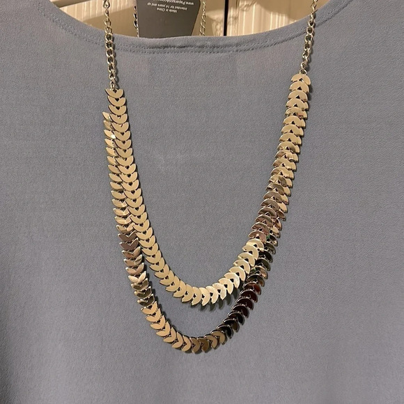 Silver tone half moon necklace (double row) and earring set by paparazzi. - Picture 1 of 2